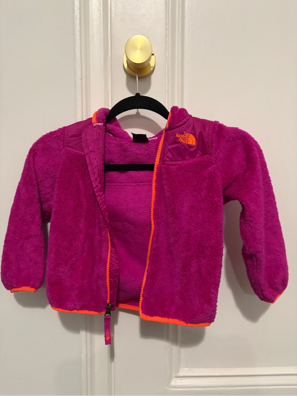 The North Face Plush Hooded Fleece Jacket - Magenta/purple with Orange Trim